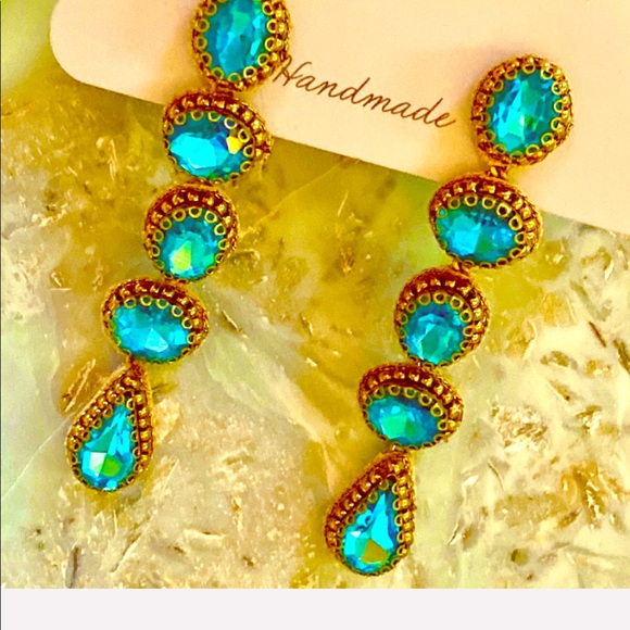 NWT Deepa Gurnani Turquoise Crystal Bead Earrings - Picture 11 of 11